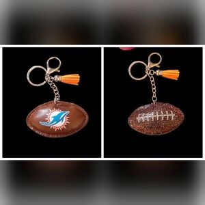 Sparkly Miami Dolphins Football Bag Charm/ Keychain with Orange Tassel